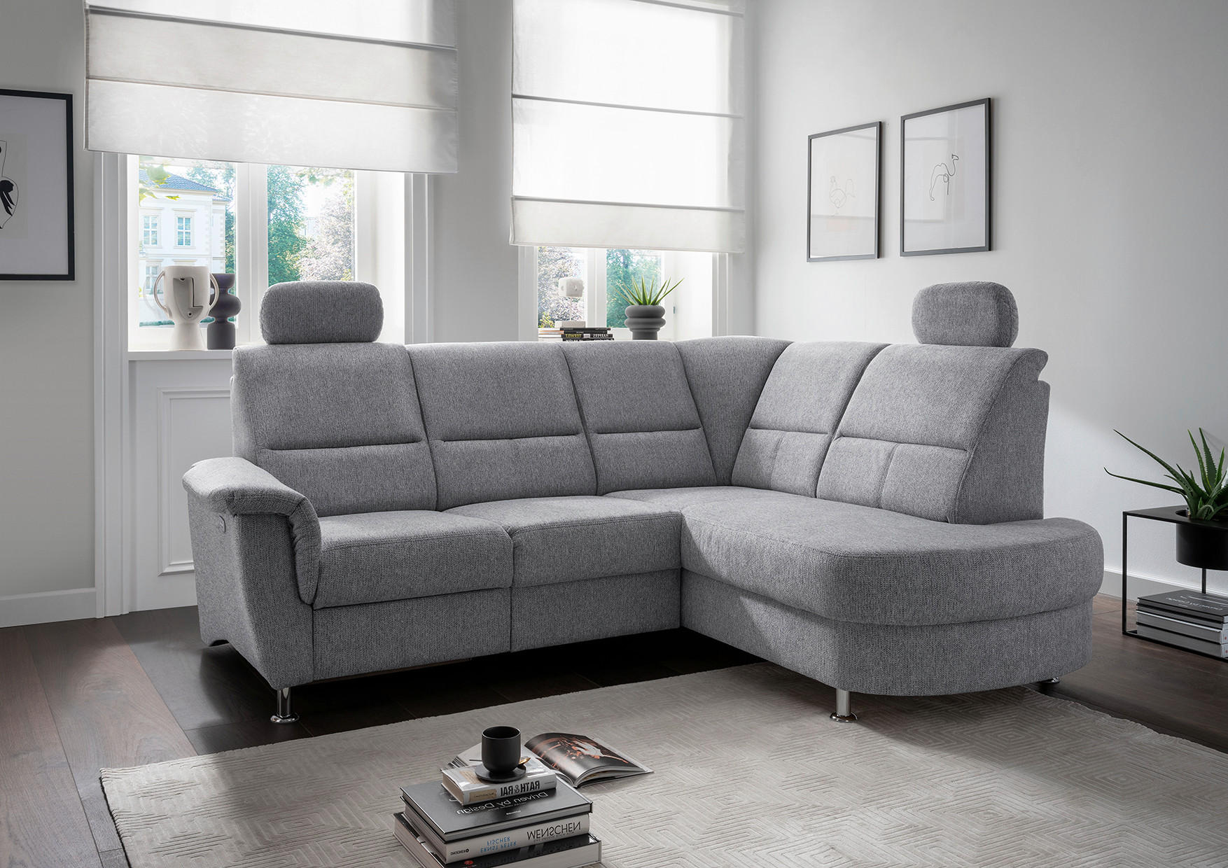 ECKSOFA in Chenille Silberfarben  - Chromfarben/Silberfarben, Konventionell, Textil/Metall (231/184cm) - Livetastic