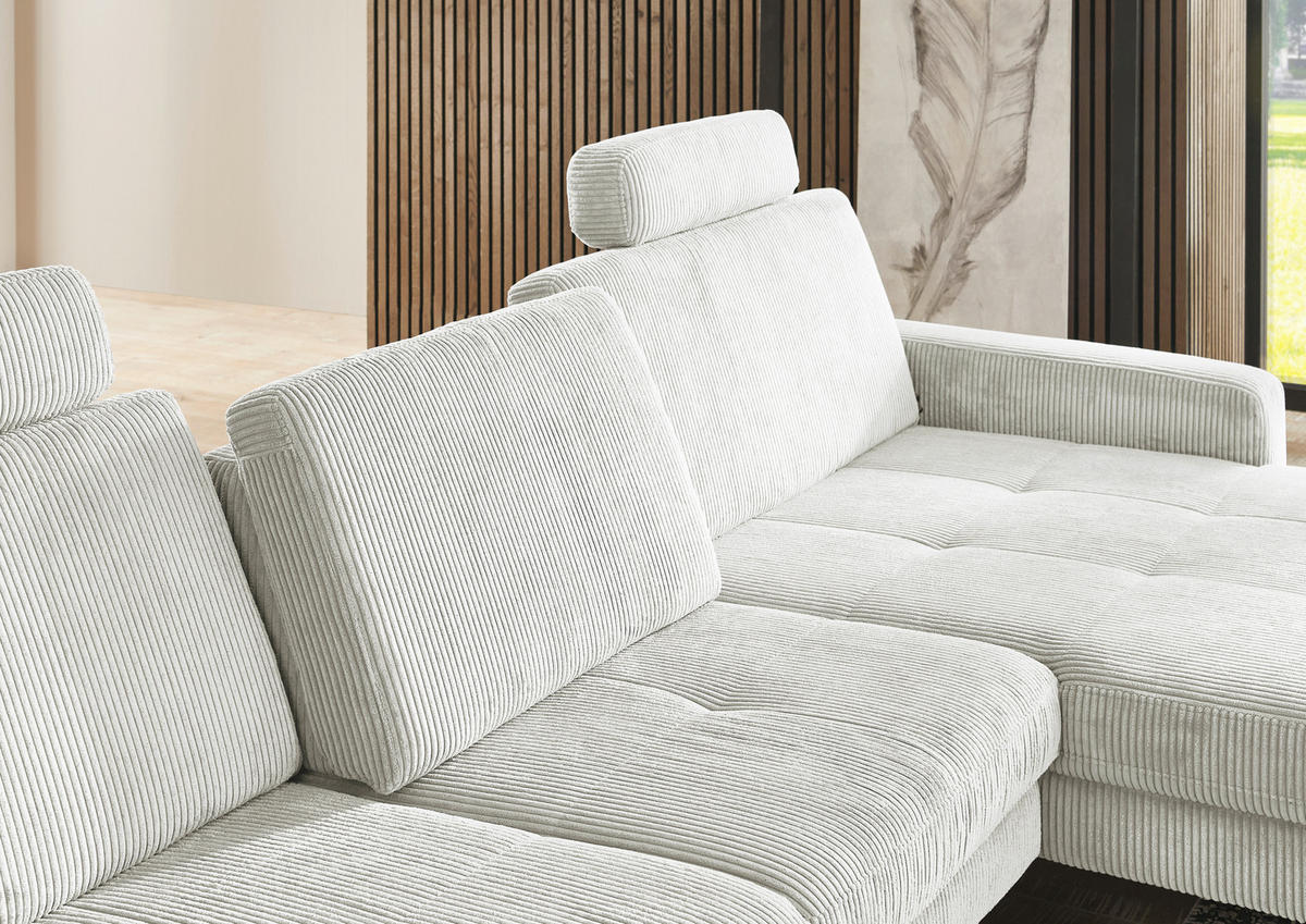 ECKSOFA in Cord Creme  - Creme/Schwarz, Modern, Textil/Metall (302/177cm) - Beldomo Style
