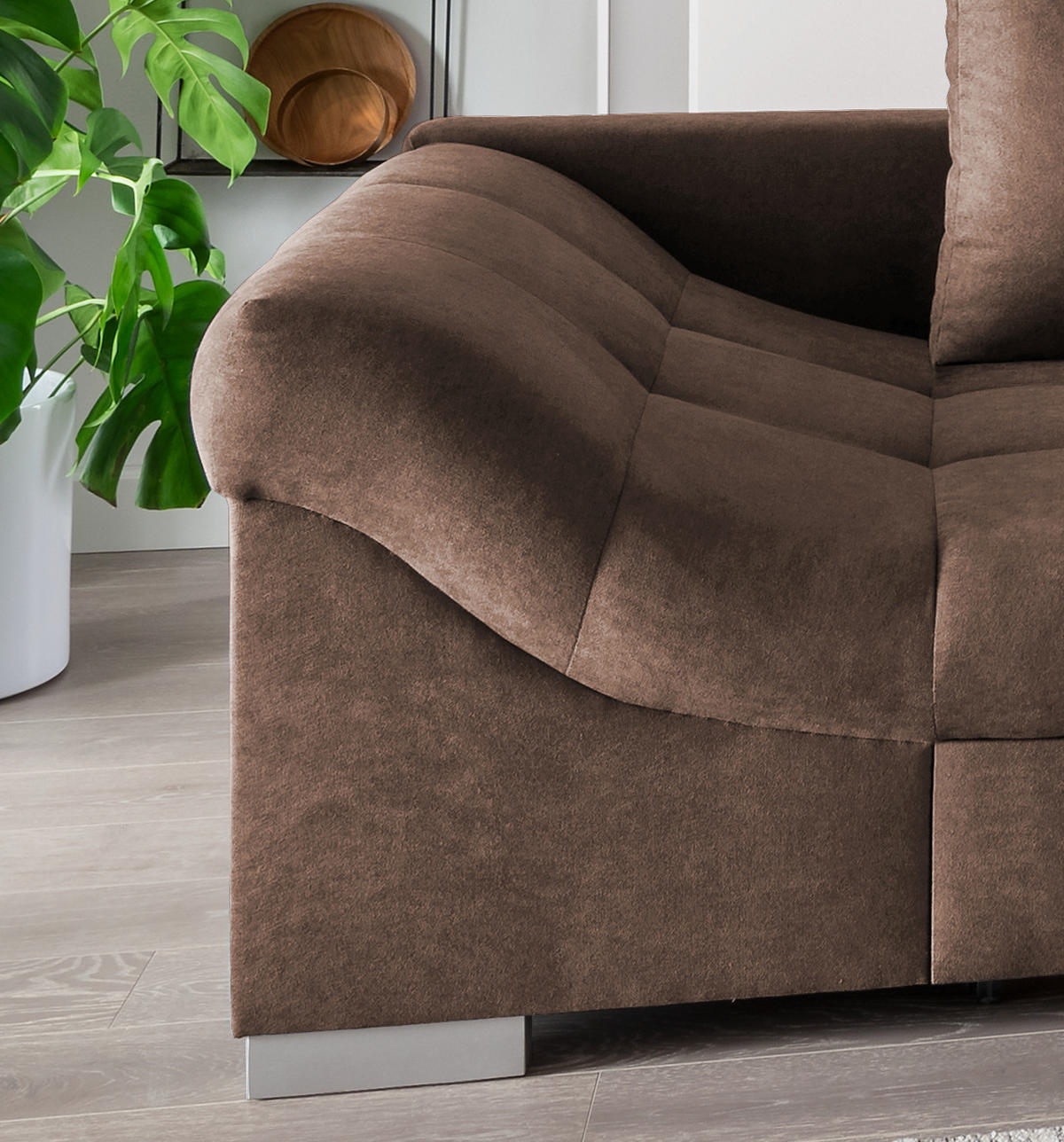 ECKSCHLAFSOFA in Braun Textil   - Silberfarben/Braun, Design, Holz/Textil (298/202cm) - MID.YOU