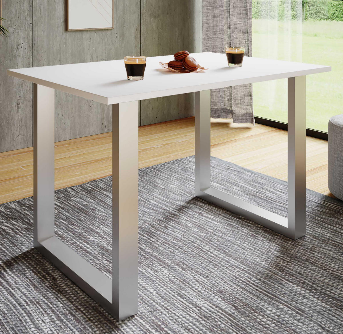 ESSTISCH in Holzwerkstoff   - Silberfarben/Weiß, Basics, Holzwerkstoff (140/80/76cm) - MID.YOU