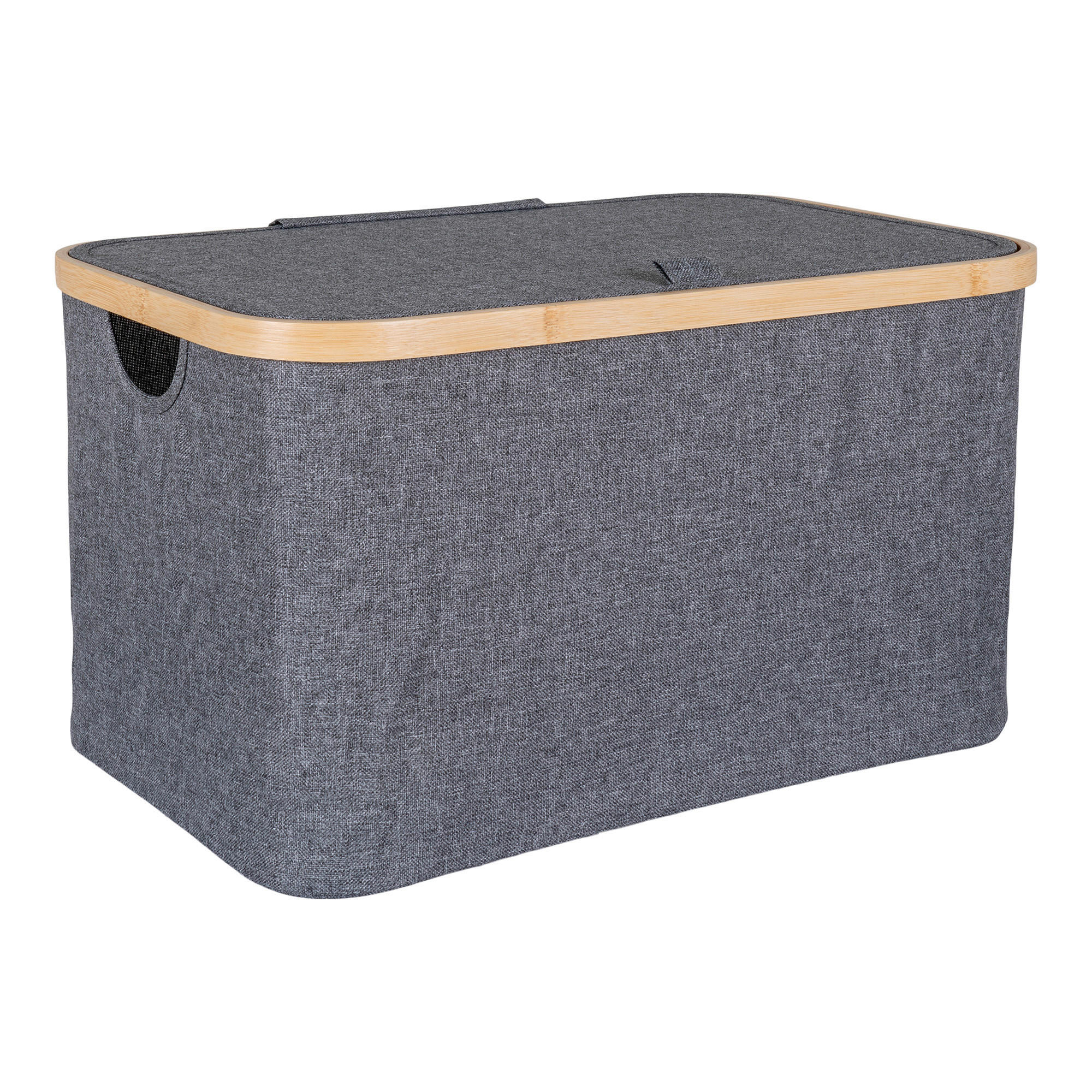 AUFBEWAHRUNGSBOX     - Dunkelgrau/Naturfarben, Basics, Holz/Textil (45/25/30cm)