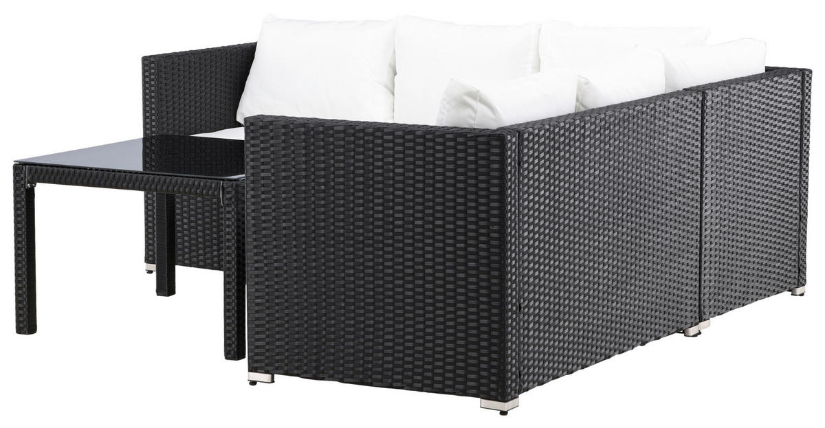 LOUNGEGARNITUR Stahl  - Schwarz/Weiß, KONVENTIONELL, Glas/Kunststoff (59/180/64cm) - Gardenson