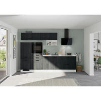 KÜCHENBLOCK 300 cm   in Eiche dunkel, Schwarz  - Eiche dunkel/Schwarz, Design, Holzwerkstoff/Metall (300cm) - Impuls