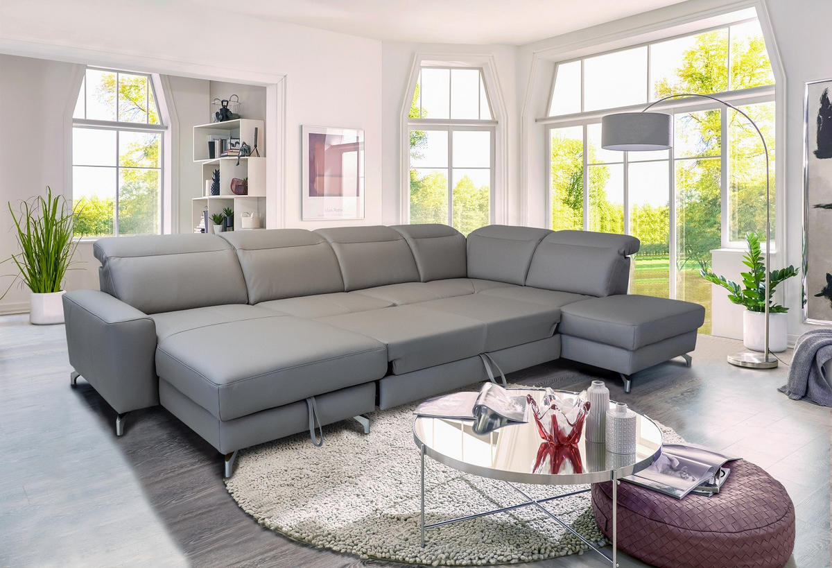 SAROKGARNITÚRA bőr taupe  - taupe, Basics, bőr/fém (173/371/217cm) - Andante
