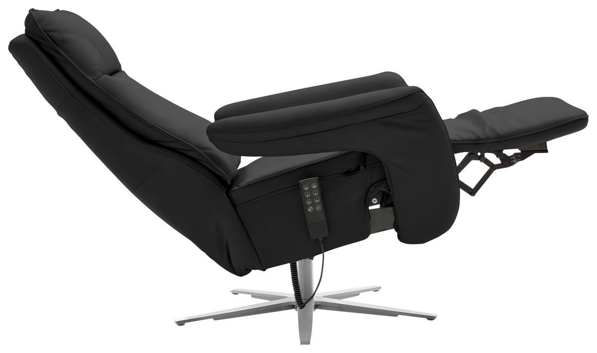 RELAXSESSEL in Leder Schwarz  - Edelstahlfarben/Schwarz, Design, Leder/Metall (79-83/116/87-176cm) - Valdera