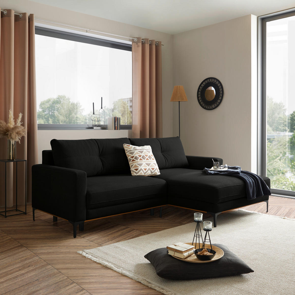 ECKSOFA in Schwarz  - Schwarz, Modern, Textil/Metall (238/162cm) - Ondega