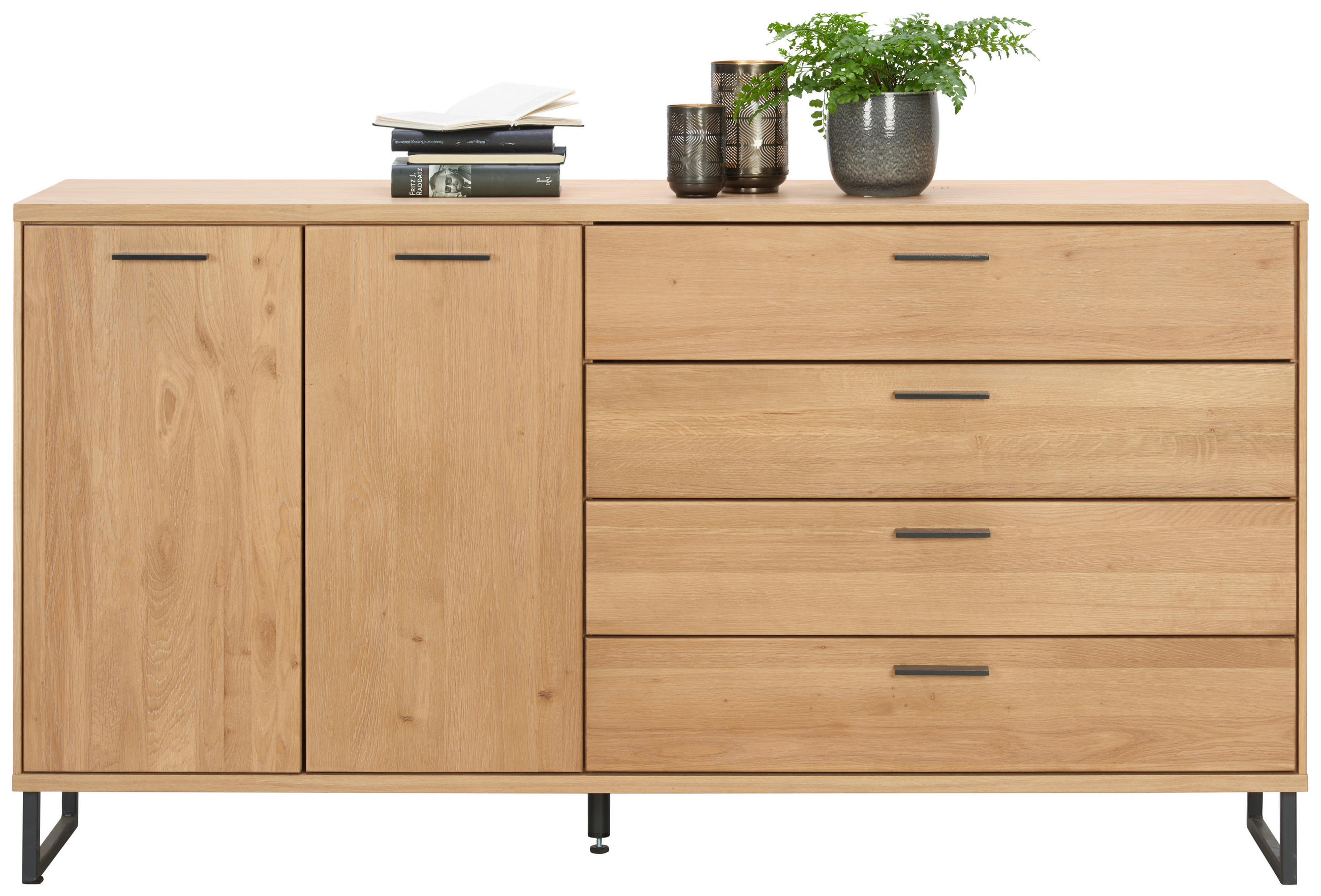 KOMMODE 165,2/90/38,2 cm Eichefarben  165,2/90/38,2 cm  - Dunkelgrau/Eichefarben, KONVENTIONELL, Holz/Metall (165,2/90/38,2cm) - Cantus
