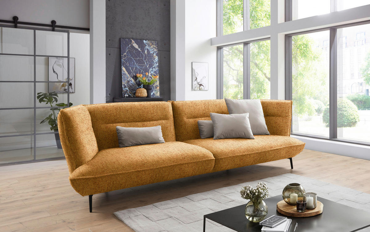 MEGASOFA in Flachgewebe Currygelb  - Currygelb/Schwarz, Design, Holzwerkstoff/Textil (339/92/99cm) - Moderano
