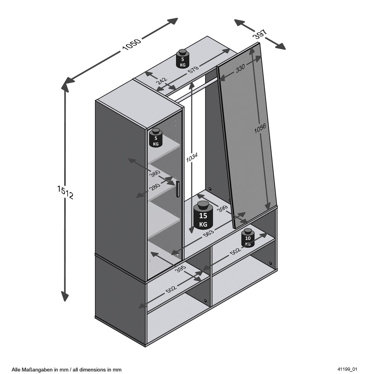 GARDEROBE  in 105/151,3/39,7 cm  - Weiß, Basics, Holzwerkstoff (105/151,3/39,7cm) - MID.YOU