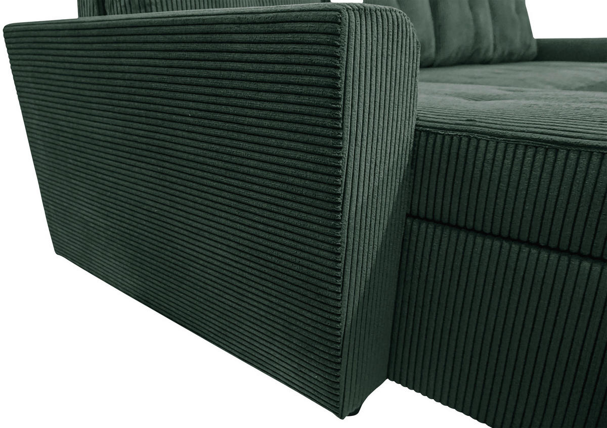 WOHNLANDSCHAFT TERMOLI in Cord Dunkelgrün  - Dunkelgrün/Schwarz, Design, Kunststoff/Textil (155/296/155cm) - MID.YOU