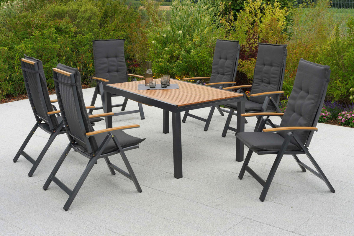 GARTENTISCHGRUPPE  - Graphitfarben/Naturfarben, KONVENTIONELL, Kunststoff/Textil - Gardenson