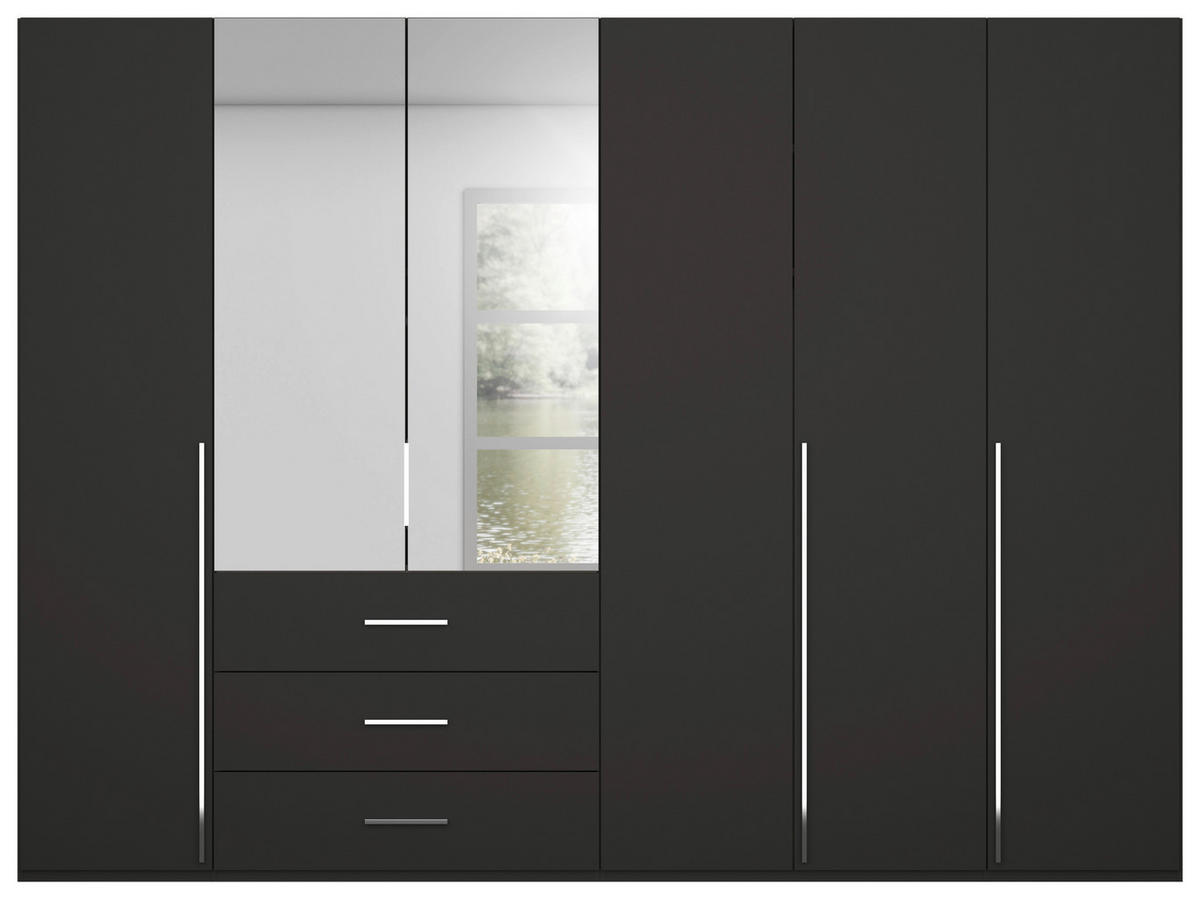 DREHTÜRENSCHRANK 301/223/60 cm,  in Schwarz, 6-türig  - Chromfarben/Schwarz, Design, Glas/Holzwerkstoff (301/223/60cm) - home24