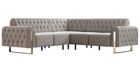ECKSOFA  in Velours Beige  264/264 cm  - Beige/Goldfarben, KONVENTIONELL, Textil/Metall (264/264cm) - Carryhome