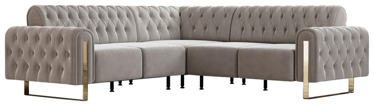 ECKSOFA  in Velours Beige  264/264 cm  - Beige/Goldfarben, KONVENTIONELL, Textil/Metall (264/264cm) - Carryhome