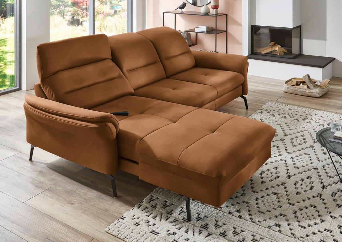 ECKSOFA in Flachgewebe Cognac  - Cognac/Schwarz, Konventionell, Textil/Metall (181/260cm) - Beldomo Speed