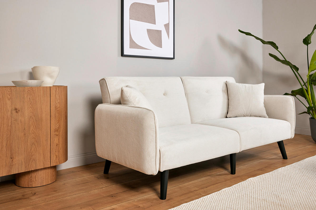 SCHLAFSOFA Cord Weiß  - Schwarz/Weiß, MODERN, Holz/Textil (191/83/84cm) - Livetastic