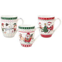 KAFFEEBECHER  340 ml   - Rot/Weiß, KONVENTIONELL, Keramik - X-Mas