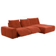 ECKSOFA in Velours Terracotta  - Terracotta/Schwarz, Design, Kunststoff/Textil (342/174cm) - Xora