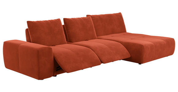 ECKSOFA in Velours Terracotta  - Terracotta/Schwarz, Design, Kunststoff/Textil (342/174cm) - Xora