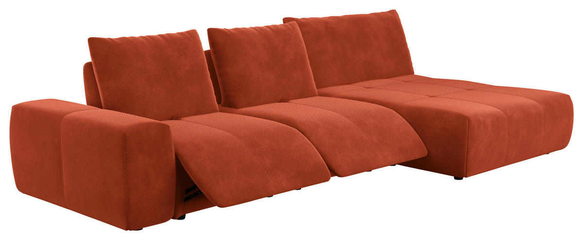 ECKSOFA in Velours Terracotta  - Terracotta/Schwarz, Design, Kunststoff/Textil (347/174cm) - Xora