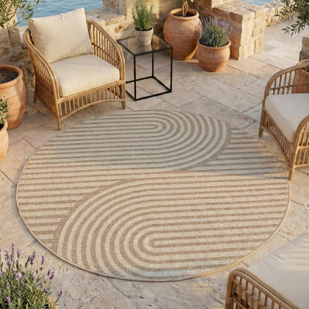 OUTDOORTEPPICH  Wohnzimmer 120/120 cm DESERT Beige rund  - Beige, Design, Textil (120/120cm) - Ayyildiz 