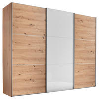 SCHWEBETÜRENSCHRANK 249/222/68 cm 3-türig Alufarben, Eiche Artisan, Weiß Hochglanz  - Weiß Hochglanz/Alufarben, MODERN, Holzwerkstoff/Metall (249/222/68cm) - Moderano