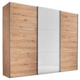 SCHWEBETÜRENSCHRANK 249/222/68 cm 3-türig Alufarben, Eiche Artisan, Weiß Hochglanz  - Weiß Hochglanz/Alufarben, MODERN, Holzwerkstoff/Metall (249/222/68cm) - Moderano