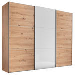 SCHWEBETÜRENSCHRANK 249/222/68 cm 3-türig Alufarben, Eiche Artisan, Weiß Hochglanz  - Weiß Hochglanz/Alufarben, MODERN, Holzwerkstoff/Metall (249/222/68cm) - Moderano