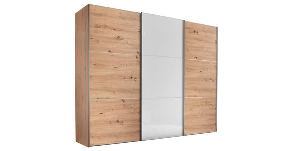 SCHWEBETÜRENSCHRANK 249/222/68 cm 3-türig Alufarben, Eiche Artisan, Weiß Hochglanz - Weiß Hochglanz/Alufarben, MODERN, Holzwerkstoff/Metall (249/222/68cm) - Moderano