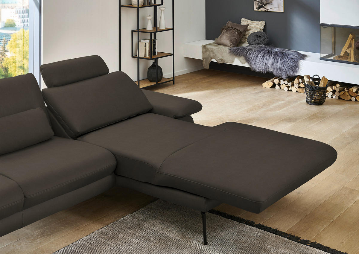 ECKSOFA in Echtleder Graubraun  - Graubraun/Schwarz, Design, Leder/Metall (310/180cm) - Dieter Knoll