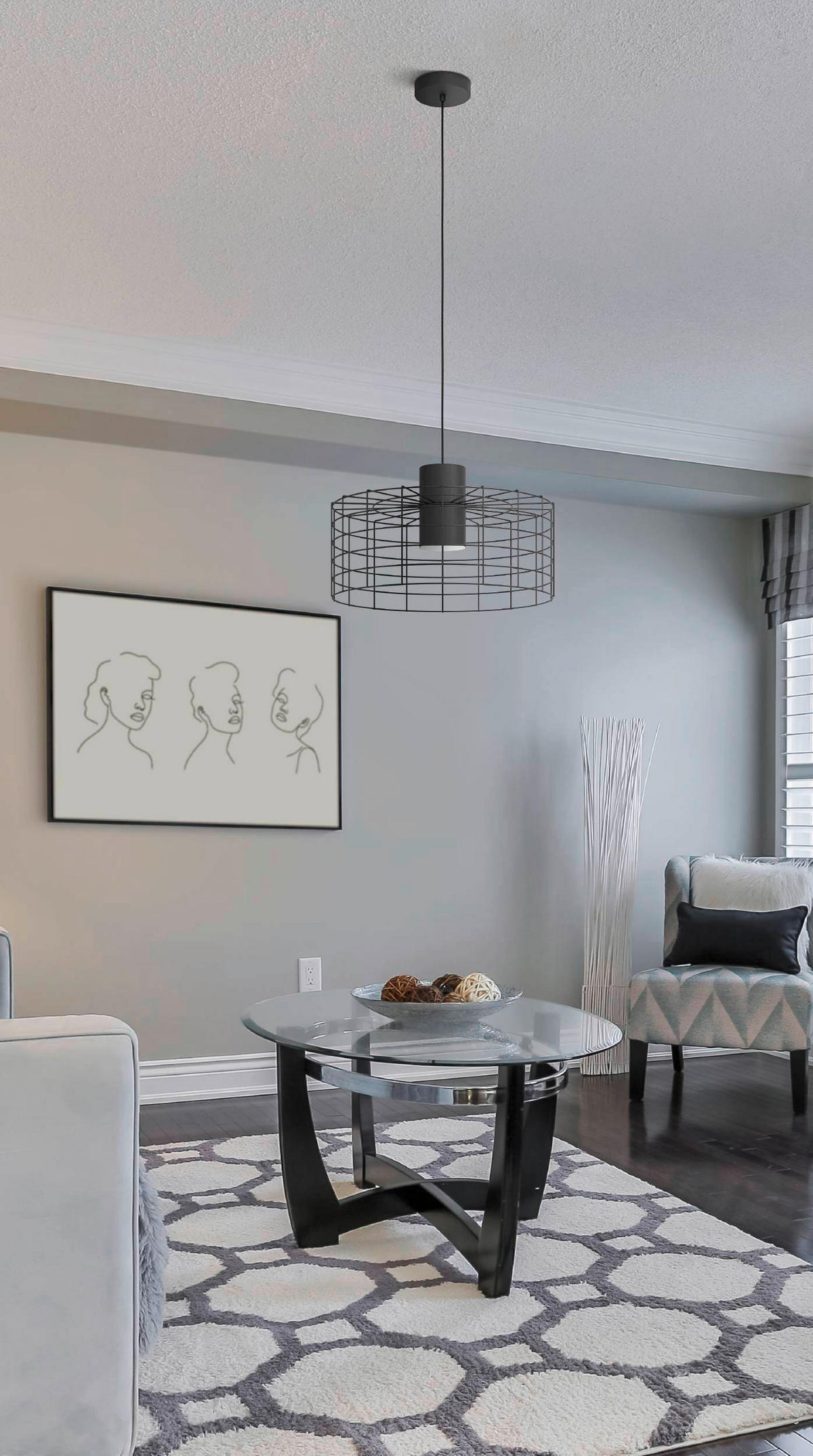 HÄNGELEUCHTE 48/110 cm  - Schwarz/Weiß, Design, Metall (48/110cm) - Eglo