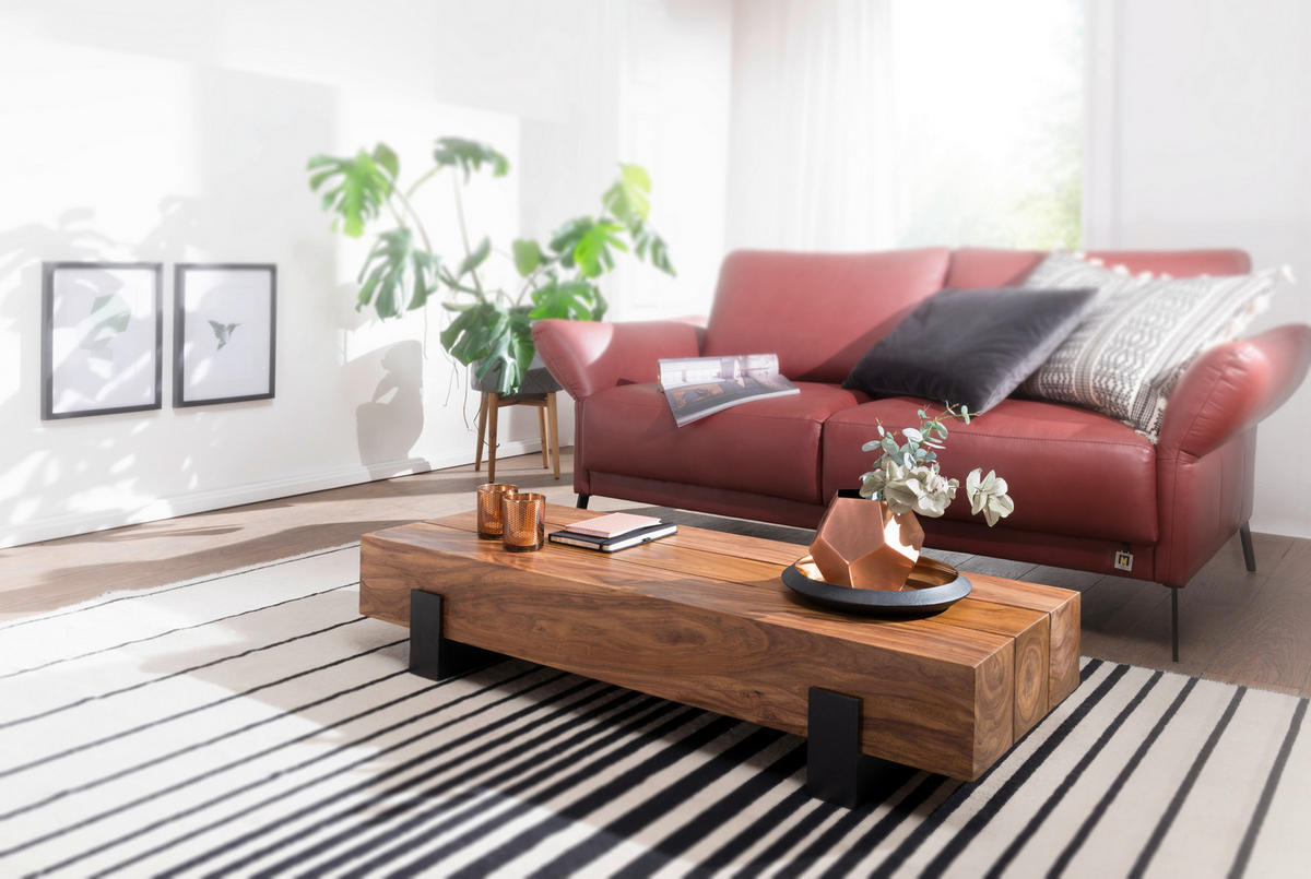COUCHTISCH Sheesham massiv 115/44/22 cm rechteckig Sheeshamfarben  - Sheeshamfarben/Schwarz, Design, Holz/Metall (115/44/22cm) - MID.YOU