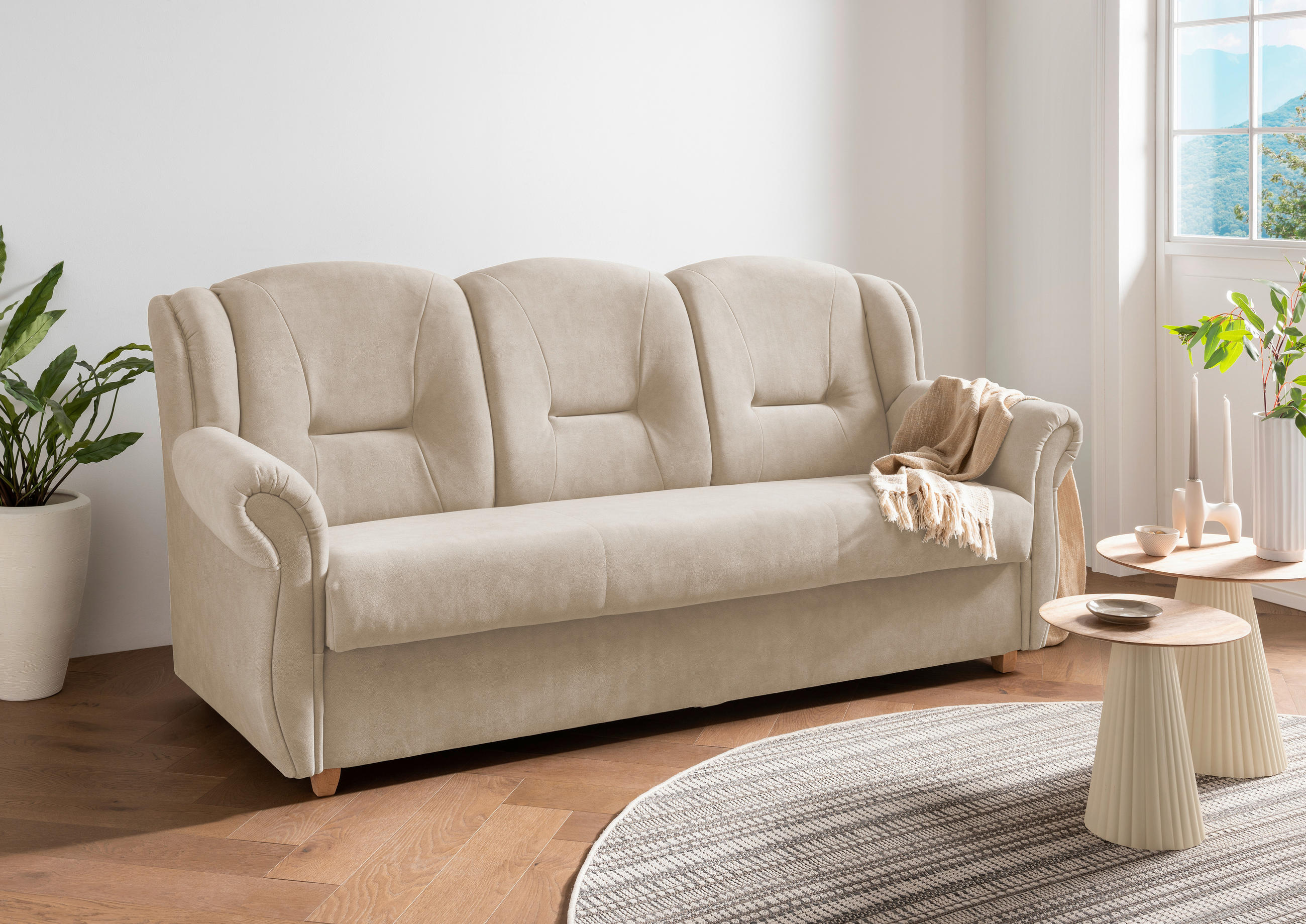 3-SITZER-SOFA Mikrofaser Naturfarben  - Wildeiche/Naturfarben, Konventionell, Holz/Textil (220/98/90cm) - Livetastic