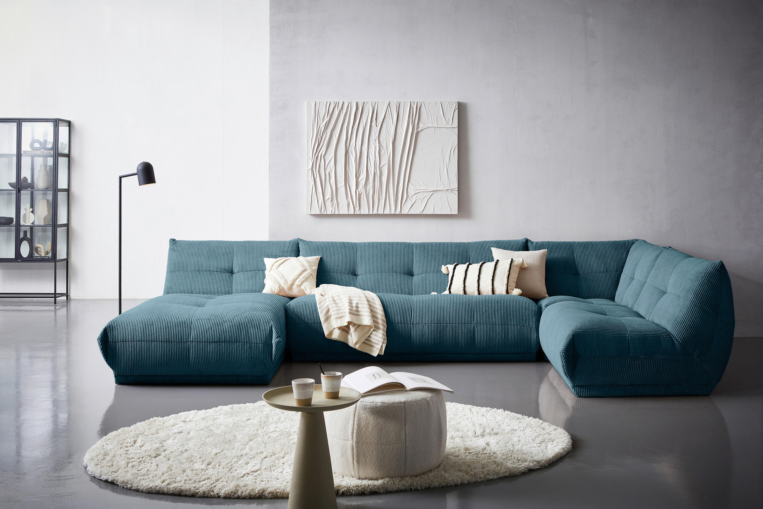 WOHNLANDSCHAFT Petrol Cord  - Petrol, Trend, Textil (185/390/210cm) - Livetastic