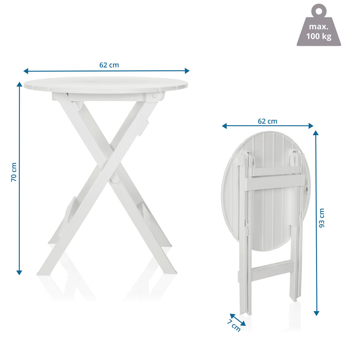 KLAPPTISCH in Kunststoff  - Weiß, MODERN, Kunststoff (62/70/62cm) - MID.YOU