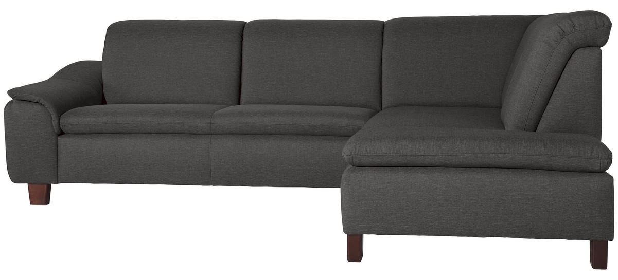 ECKSOFA in Flachgewebe Anthrazit  - Anthrazit/Nussbaumfarben, Design, Holz/Textil (247/187cm) - Max Winzer