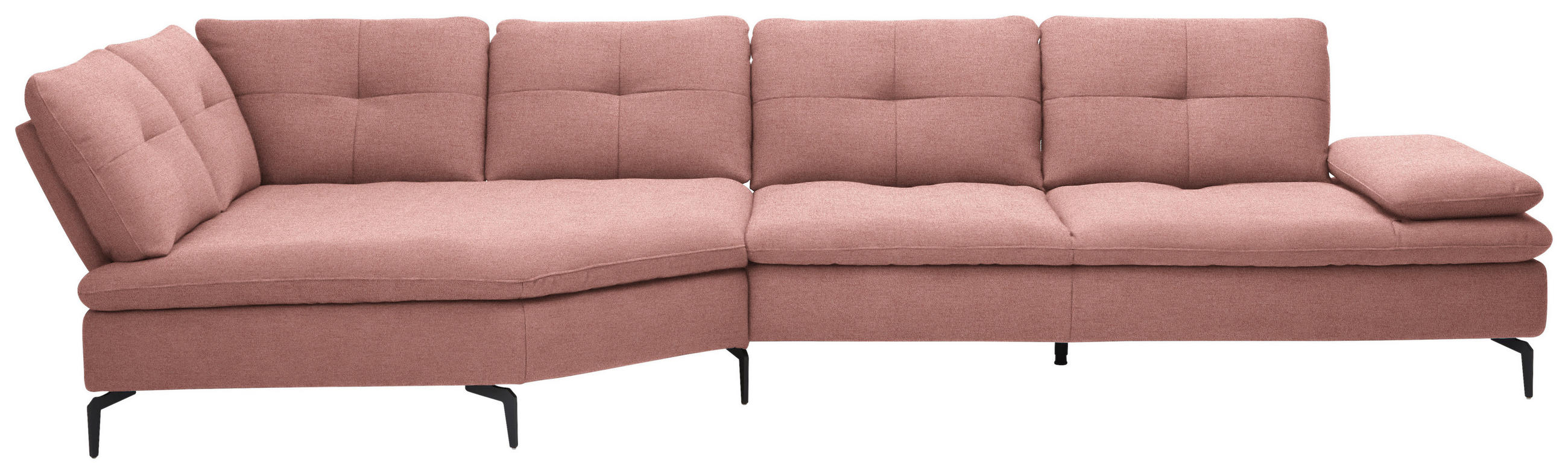 ECKSOFA in Flachgewebe Altrosa  - Schwarz/Altrosa, Design, Textil/Metall (157/344cm) - Chilliano