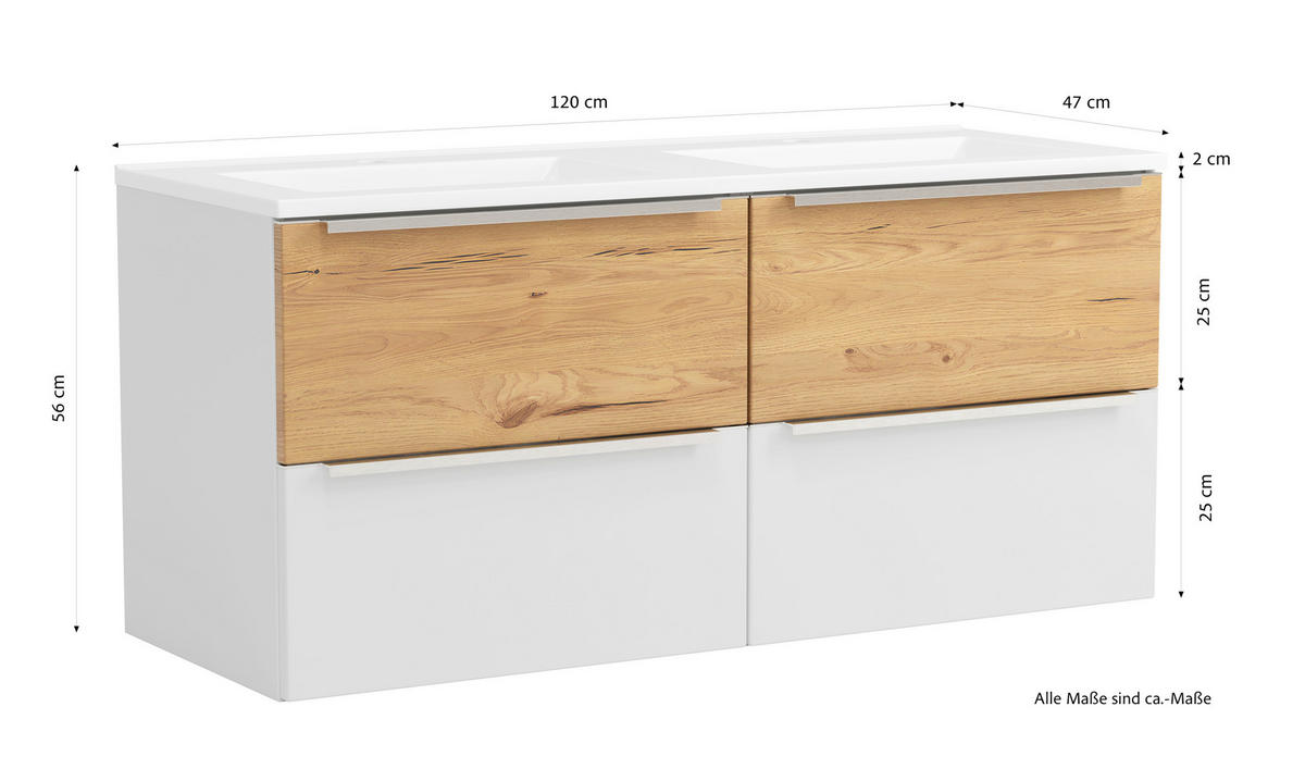 WASCHTISCHKOMBI  - Wildeiche/Edelstahlfarben, Trend, Holzwerkstoff/Stein (120/54/47cm) - Held
