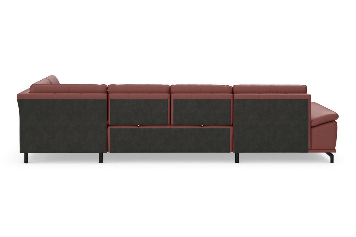 SEDACÍ SOUPRAVA, kůže, červenohnědá - černá/červenohnědá, Basics, kov/textil (176/363/223cm) - Sit & More