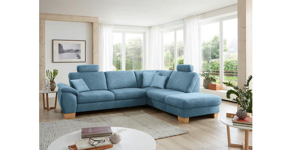 ECKSOFA in Mikrofaser Hellblau  - Wildeiche/Beige, Natur, Holz/Textil (286/236cm) - Voleo