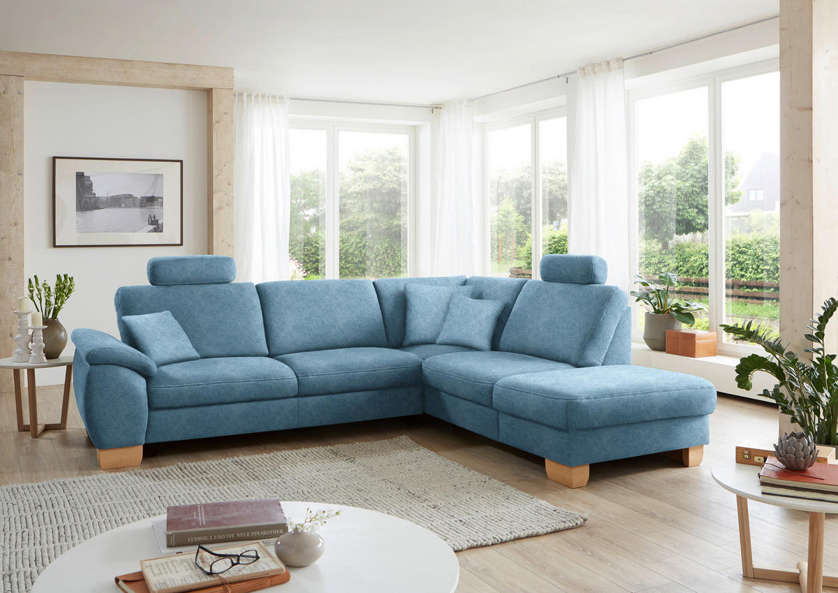 ECKSOFA in Mikrofaser Hellblau  - Wildeiche/Beige, Natur, Holz/Textil (286/236cm) - Voleo
