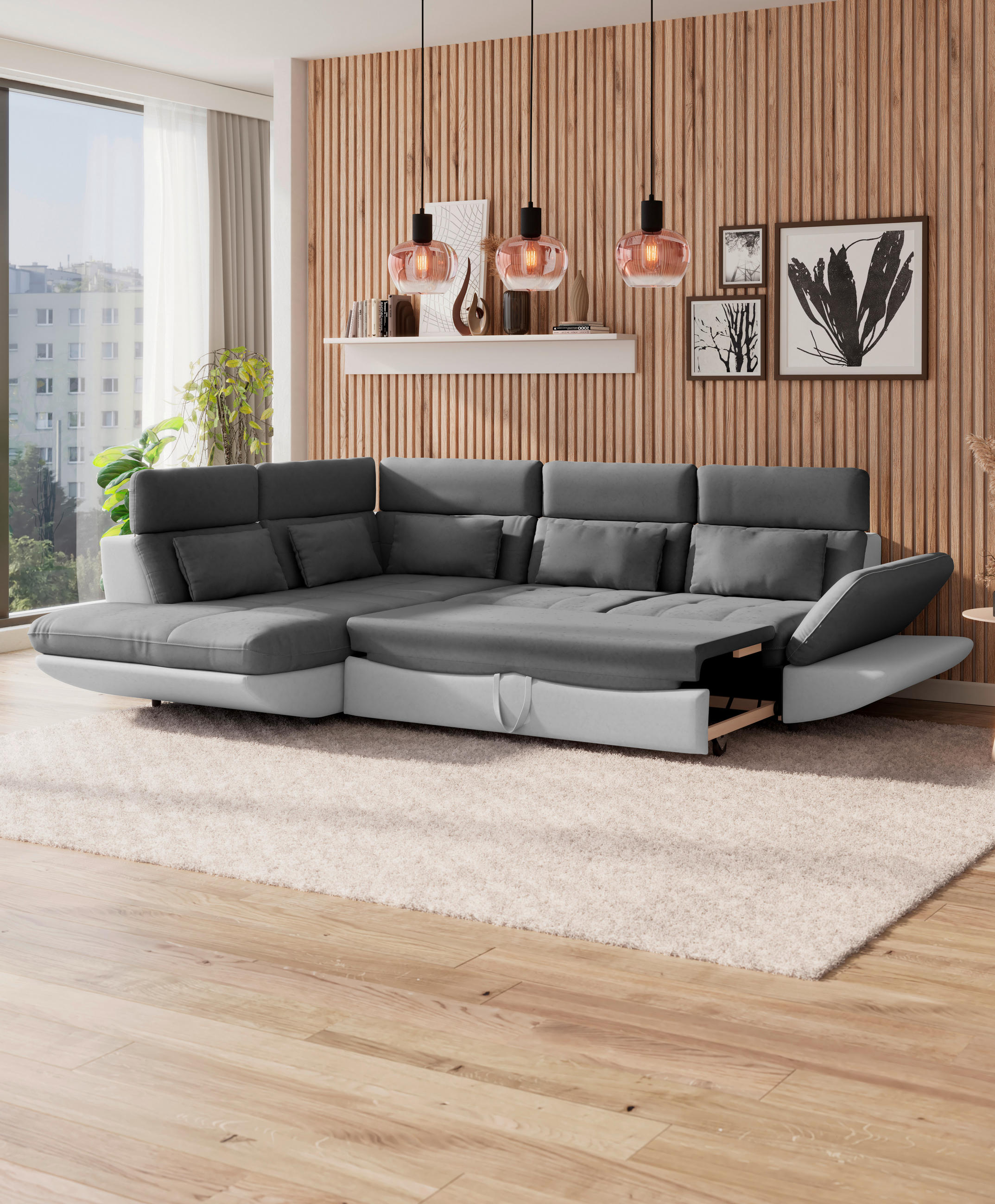 WOHNLANDSCHAFT Hellgrau, Dunkelgrau Mikrofaser  - Dunkelgrau/Hellgrau, MODERN, Kunststoff/Textil (311/233cm) - MID.YOU