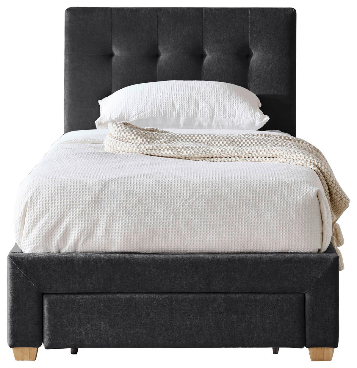 POLSTERBETT 90/200 cm, inkl. gepolstertes Kopfteil, Lattenrost, Bettschubladen,  in Dunkelgrau  - Dunkelgrau/Naturfarben, Design, Holz/Textil (90/200cm) - Boxxx