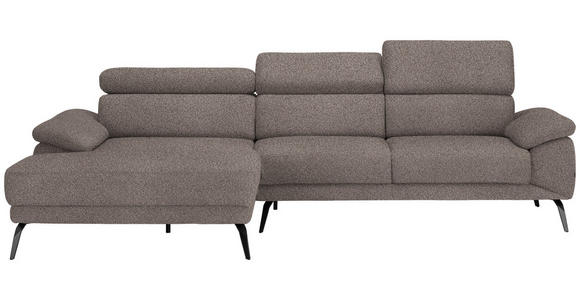 ECKSOFA in Velours Graubraun  187/295 cm  - Graubraun/Schwarz, Design, Textil/Metall (187/295cm) - Novel