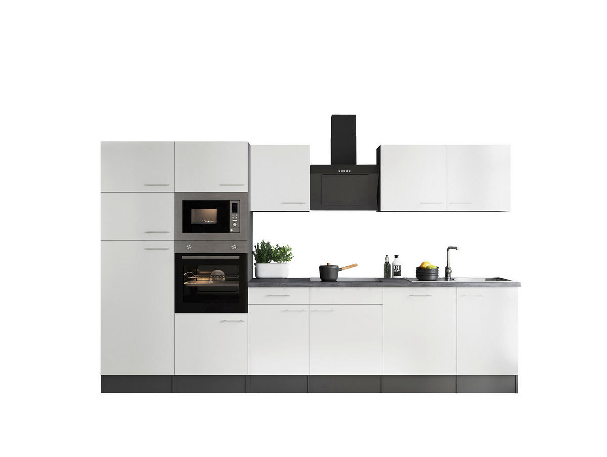 KÜCHENBLOCK 340 cm   in Grau, Weiß  - Silberfarben/Weiß, Design, Holzwerkstoff/Metall (340cm) - Respekta