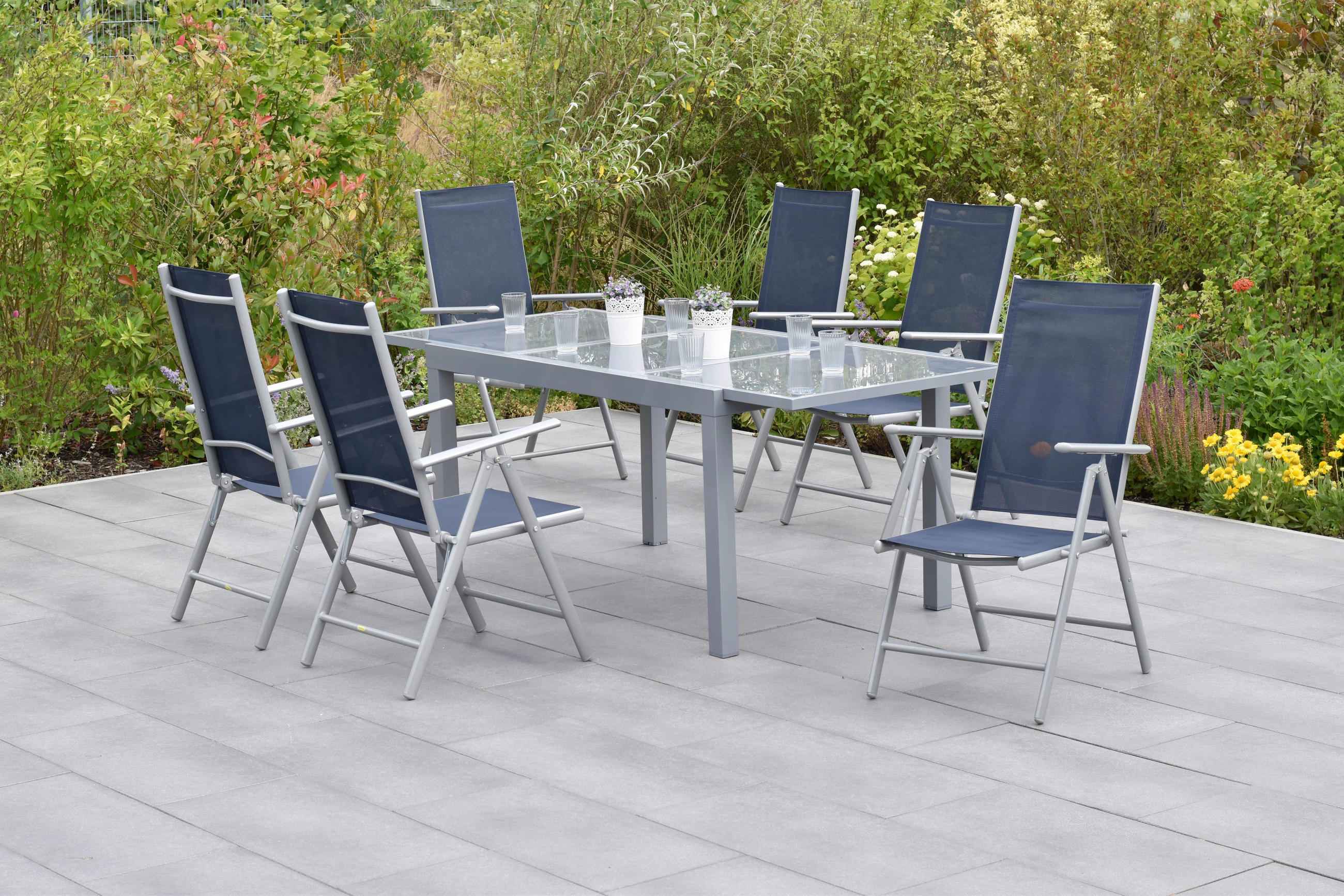 GARTENSET Aluminium  - Blau/Silberfarben, MODERN, Textil/Metall - Gardenson