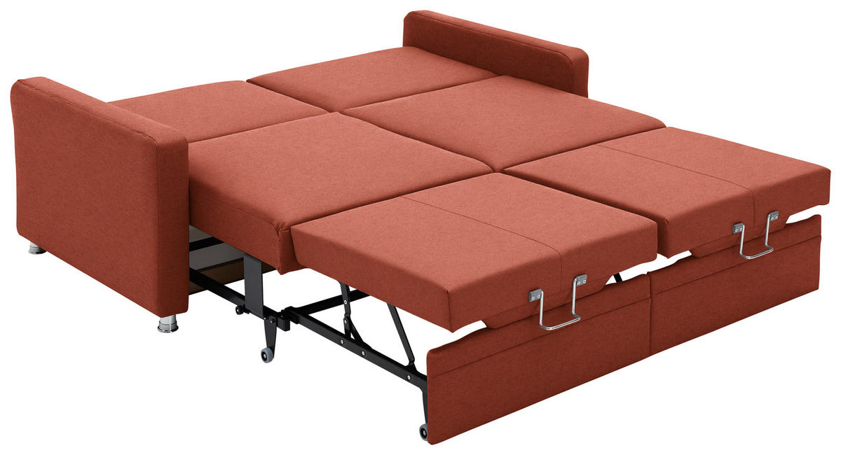 SCHLAFSOFA Chenille Rotorange  - Chromfarben/Rotorange, KONVENTIONELL, Textil/Metall (186/90/100cm) - Beldomo Style