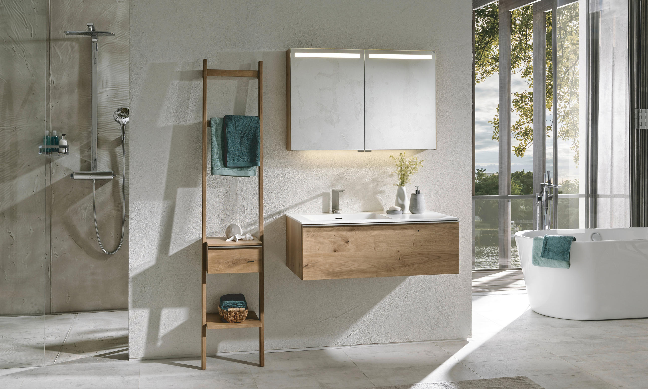 BADEZIMMER  in 96,4 cm  - Eichefarben/Weiß, Natur, Holz/Stein (96,4cm) - Voglauer