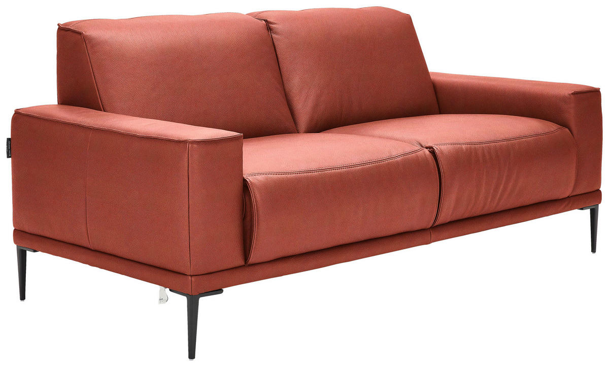 2-SITZER-SOFA in Echtleder Rot  - Rot/Schwarz, Design, Leder/Metall (180/82/92cm) - Johann Jakob