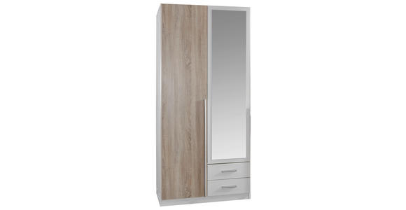 DREHTÜRENSCHRANK 90/198/56 cm 2-türig  - Eichefarben/Alufarben, Design, Glas/Holzwerkstoff (90/198/56cm) - Carryhome